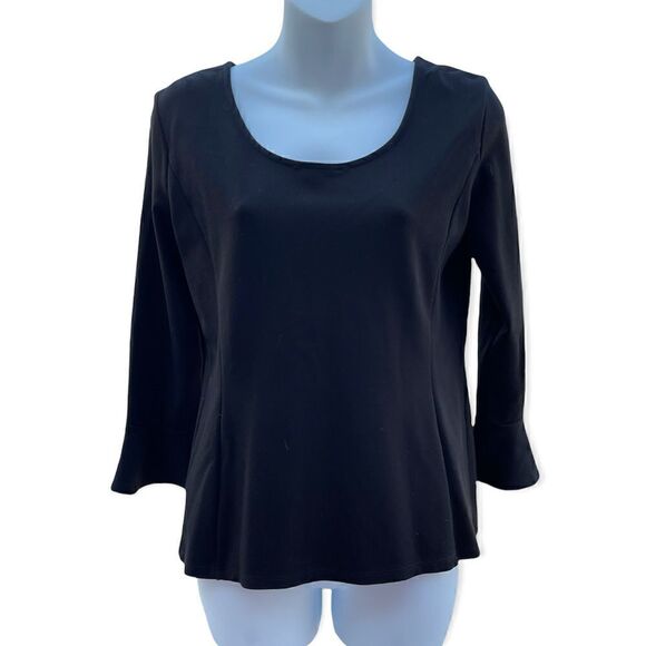 Black Nylon Spandex Rayon Scoop Neckline Flare Quarter Sleeves Size M - Picture 1 of 7